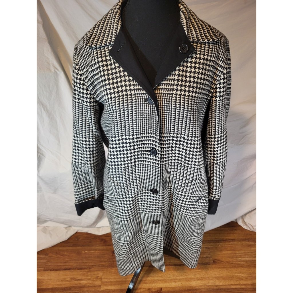 Lauren Ralph Lauren Wool Houndstooth & Black Reversible Jacket Size Small Womans